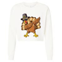 Dabbing Turkey Thanksgiving Day Pilgrim Funny Dab Cropped Pullover Crew