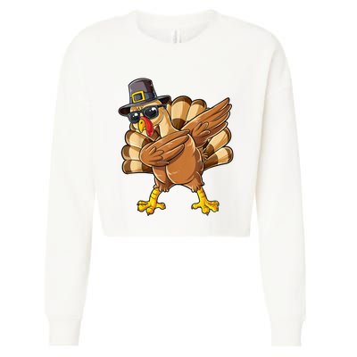 Dabbing Turkey Thanksgiving Day Pilgrim Funny Dab Cropped Pullover Crew