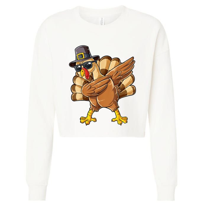 Dabbing Turkey Thanksgiving Day Pilgrim Funny Dab Cropped Pullover Crew