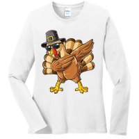 Dabbing Turkey Thanksgiving Day Pilgrim Funny Dab Ladies Long Sleeve Shirt