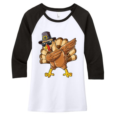 Dabbing Turkey Thanksgiving Day Pilgrim Funny Dab Women's Tri-Blend 3/4-Sleeve Raglan Shirt