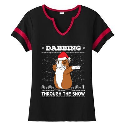 Dabbing Through The Snow Guinea Pig Ugly Christmas Sweater Cool Gift Ladies Halftime Notch Neck Tee