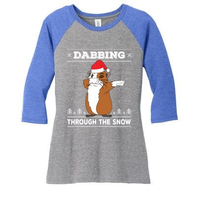 Dabbing Through The Snow Guinea Pig Ugly Christmas Sweater Cool Gift Women's Tri-Blend 3/4-Sleeve Raglan Shirt