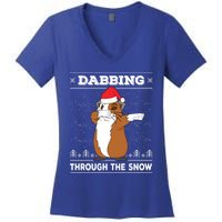 Dabbing Through The Snow Guinea Pig Ugly Christmas Sweater Cool Gift Women's V-Neck T-Shirt