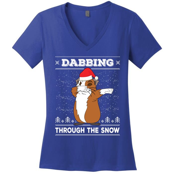 Dabbing Through The Snow Guinea Pig Ugly Christmas Sweater Cool Gift Women's V-Neck T-Shirt