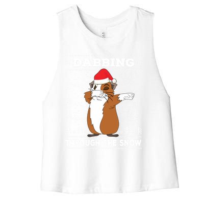 Dabbing Through The Snow Guinea Pig Ugly Christmas Sweater Cool Gift Women's Racerback Cropped Tank