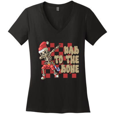 Dab To The Bone Funny Halloween Skeleton Women's V-Neck T-Shirt