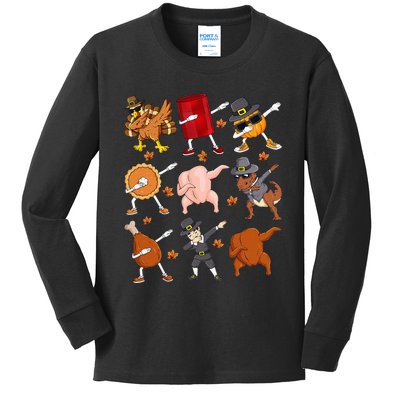 Dabbing Turkey T Rex Pilgrim Thanksgiving Funny Dab Kids Long Sleeve Shirt