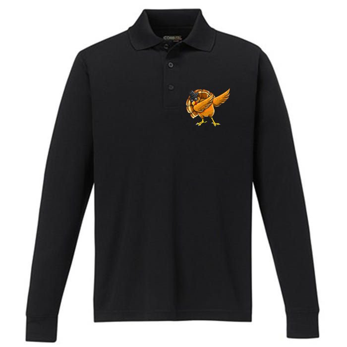 Dabbing Turkey Thanksgiving Turkey Day Performance Long Sleeve Polo