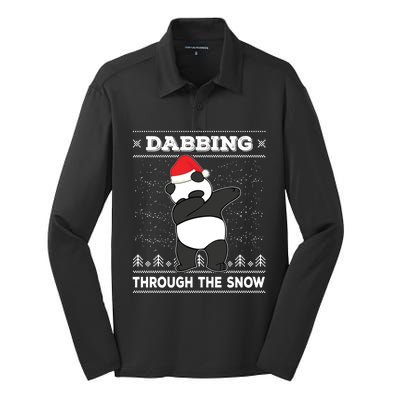 Dabbing Through The Snow Panda Dab Ugly Christmas Sweater Gift Silk Touch Performance Long Sleeve Polo