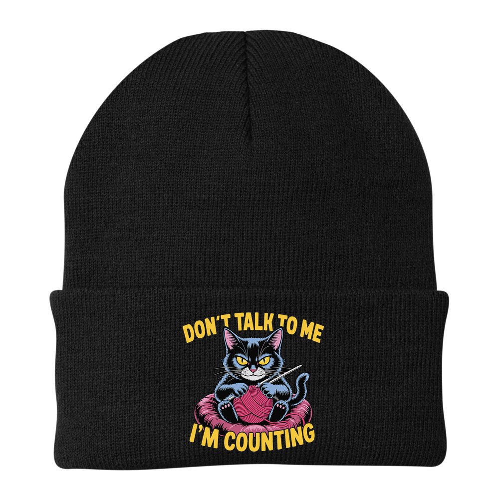 Dont Talk To Me Im Counting Knitting Cat Funny Cat Knits Beanie