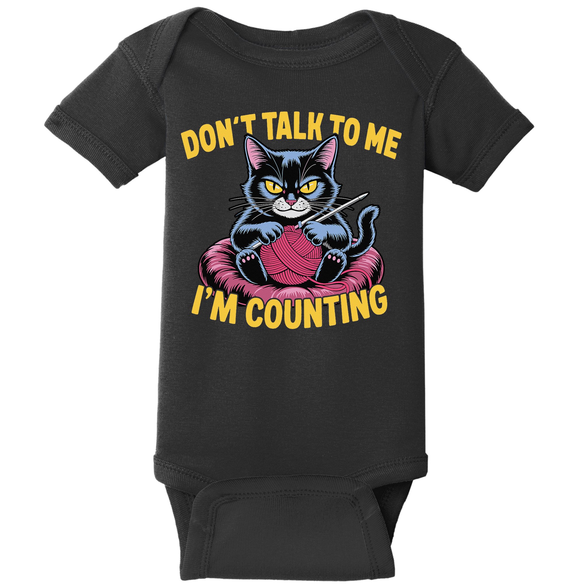 Dont Talk To Me Im Counting Knitting Cat Funny Cat Knits Baby Bodysuit
