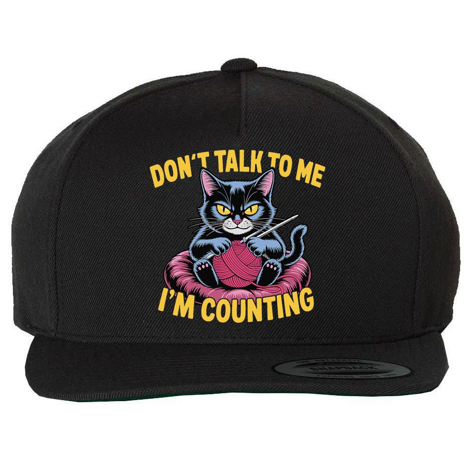 Dont Talk To Me Im Counting Knitting Cat Funny Cat Knits Wool Snapback Cap