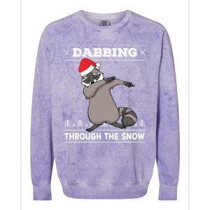 Dabbing Through The Snow Raccoon Dab Ugly Christmas Sweater Cool Gift Colorblast Crewneck Sweatshirt