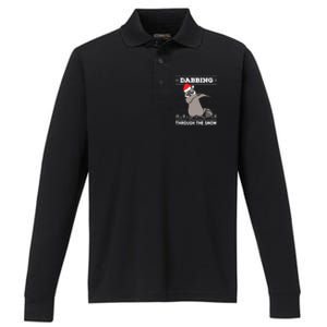 Dabbing Through The Snow Raccoon Dab Ugly Christmas Sweater Cool Gift Performance Long Sleeve Polo