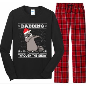 Dabbing Through The Snow Raccoon Dab Ugly Christmas Sweater Cool Gift Long Sleeve Pajama Set