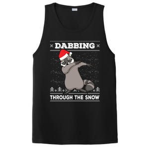 Dabbing Through The Snow Raccoon Dab Ugly Christmas Sweater Cool Gift PosiCharge Competitor Tank