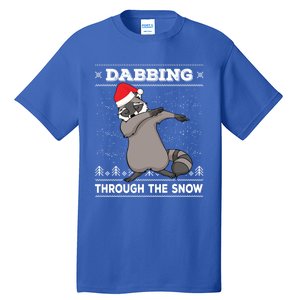 Dabbing Through The Snow Raccoon Dab Ugly Christmas Sweater Cool Gift Tall T-Shirt