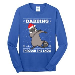 Dabbing Through The Snow Raccoon Dab Ugly Christmas Sweater Cool Gift Tall Long Sleeve T-Shirt