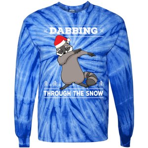 Dabbing Through The Snow Raccoon Dab Ugly Christmas Sweater Cool Gift Tie-Dye Long Sleeve Shirt