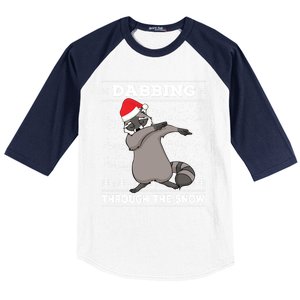 Dabbing Through The Snow Raccoon Dab Ugly Christmas Sweater Cool Gift Baseball Sleeve Shirt