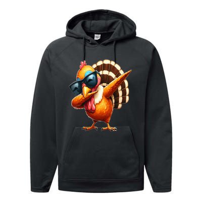 Dabbing Turkey Thanksgiving Day Pilgrim  Performance Fleece Hoodie