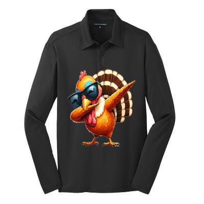 Dabbing Turkey Thanksgiving Day Pilgrim  Silk Touch Performance Long Sleeve Polo