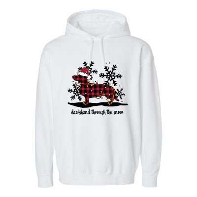 Dachshund Through The White Snow Retro Dachshund Lover Owner Great Gift Garment-Dyed Fleece Hoodie