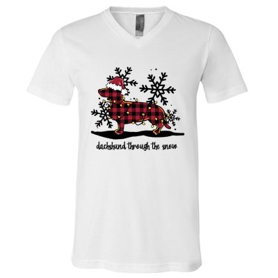 Dachshund Through The White Snow Retro Dachshund Lover Owner Great Gift V-Neck T-Shirt