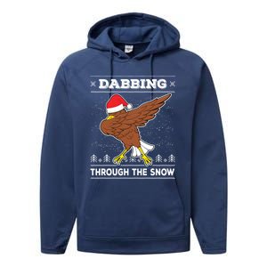 Dabbing Through The Snow Santa Eagle Ugly Christmas Sweater Gift Performance Fleece Hoodie