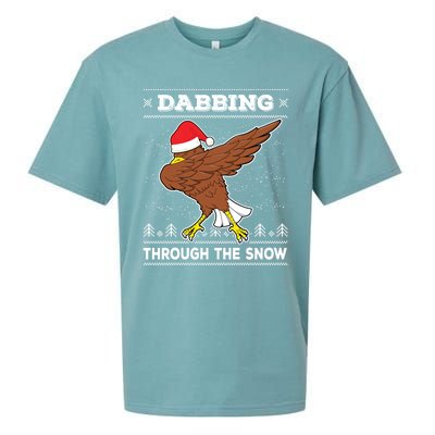 Dabbing Through The Snow Santa Eagle Ugly Christmas Sweater Gift Sueded Cloud Jersey T-Shirt