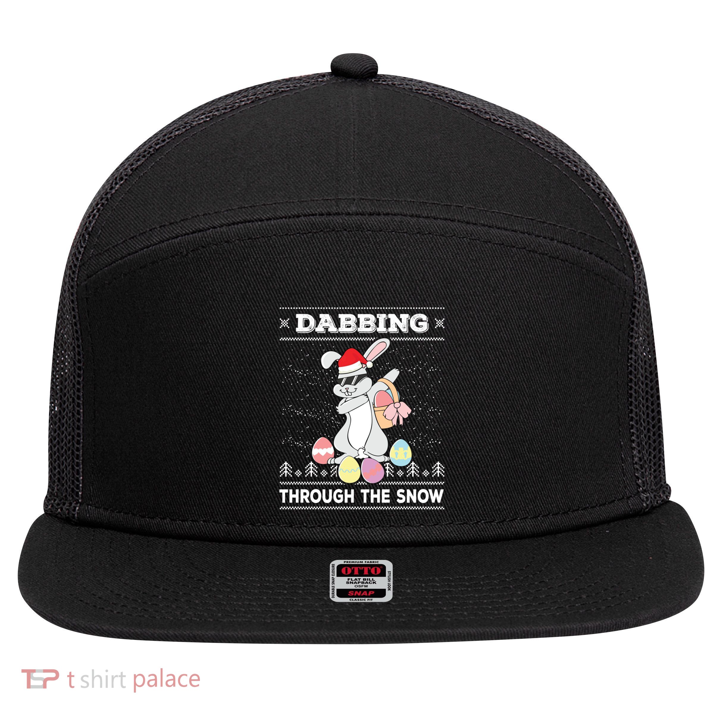 Dabbing Through The Snow Bunny Ugly Christmas Sweater Rabbit Gift 7 Panel Mesh Trucker Snapback Hat