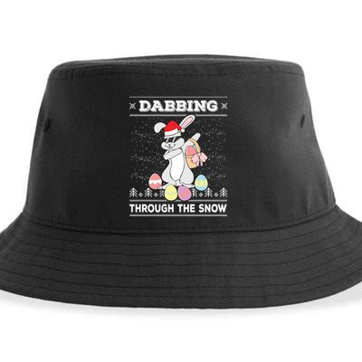 Dabbing Through The Snow Bunny Ugly Christmas Sweater Rabbit Gift Sustainable Bucket Hat