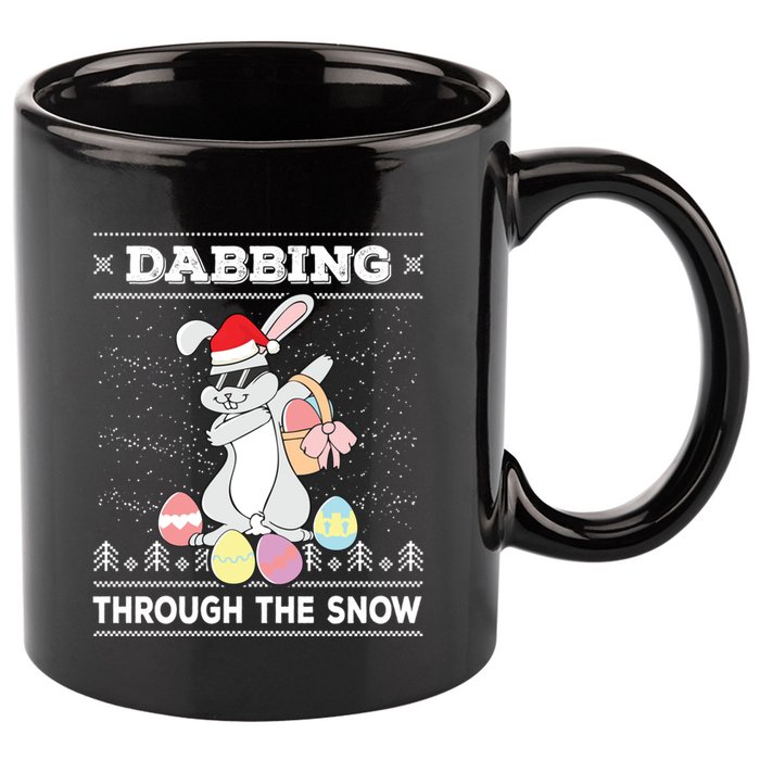 Dabbing Through The Snow Bunny Ugly Christmas Sweater Rabbit Gift 11oz C Handle Ceramic Mug