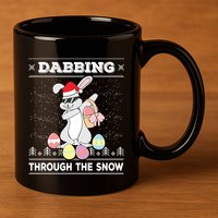 Dabbing Through The Snow Bunny Ugly Christmas Sweater Rabbit Gift 11oz C Handle Ceramic Mug