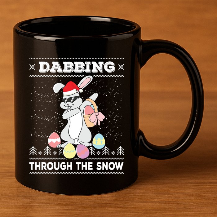 Dabbing Through The Snow Bunny Ugly Christmas Sweater Rabbit Gift 11oz C Handle Ceramic Mug