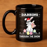 Dabbing Through The Snow Bunny Ugly Christmas Sweater Rabbit Gift 11oz C Handle Ceramic Mug