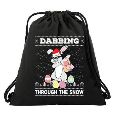 Dabbing Through The Snow Bunny Ugly Christmas Sweater Rabbit Gift Drawstring Bag