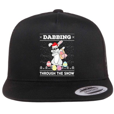Dabbing Through The Snow Bunny Ugly Christmas Sweater Rabbit Gift Flatbill Hat