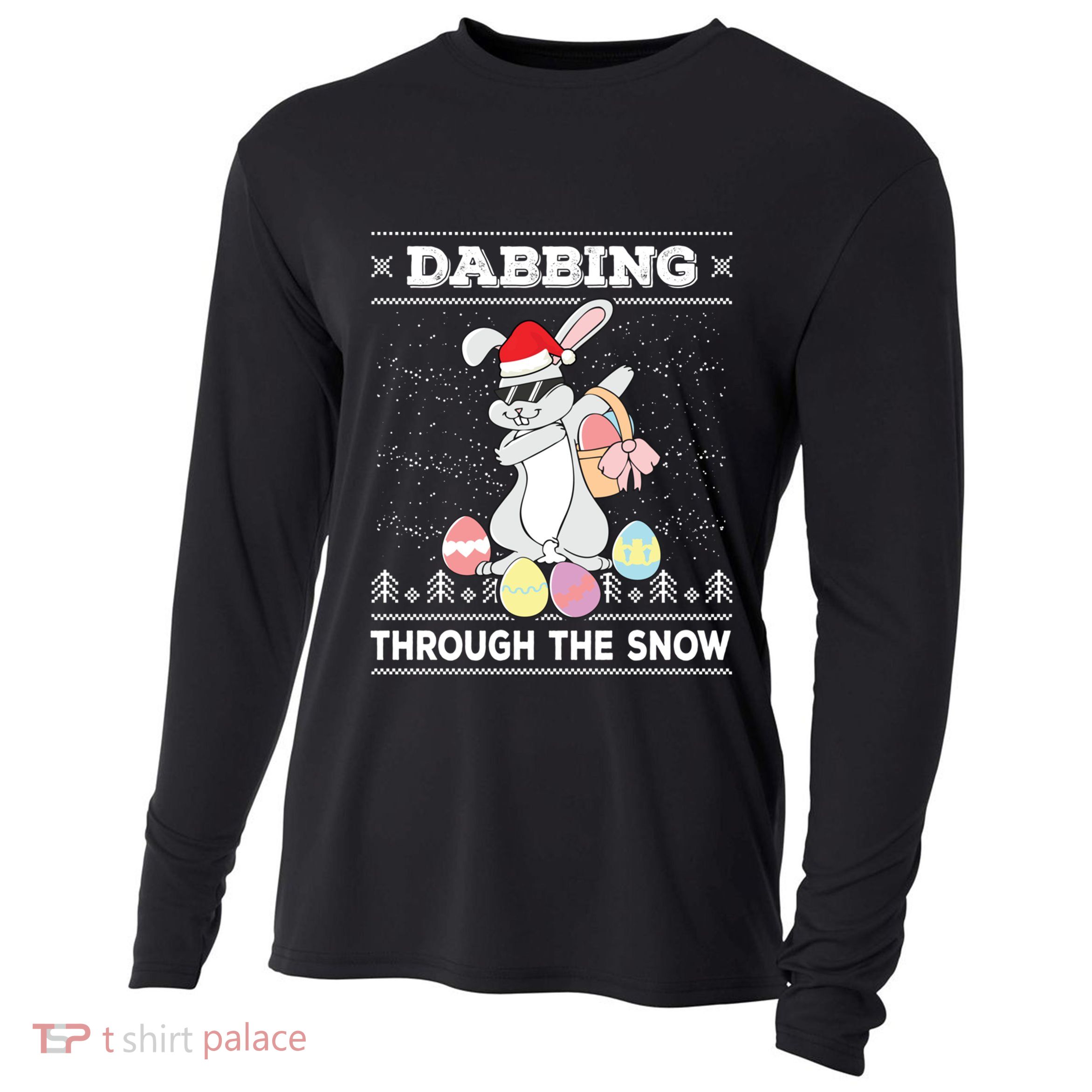 Dabbing Through The Snow Bunny Ugly Christmas Sweater Rabbit Gift Cooling Performance Long Sleeve Crew