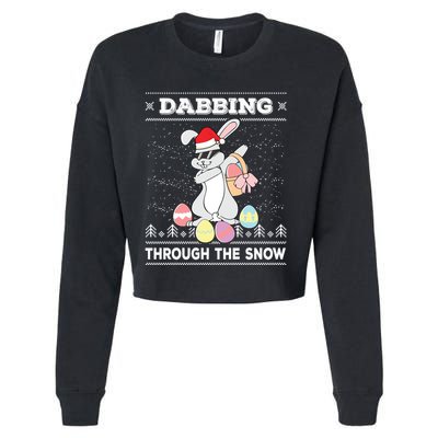 Dabbing Through The Snow Bunny Ugly Christmas Sweater Rabbit Gift Cropped Pullover Crew