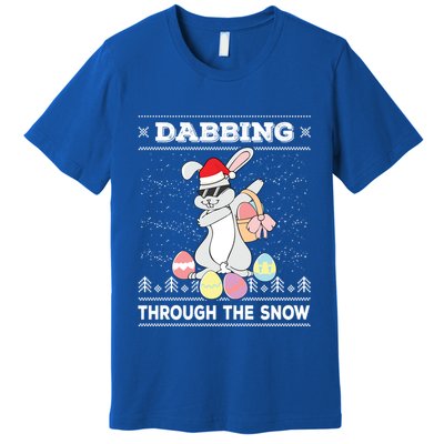 Dabbing Through The Snow Bunny Ugly Christmas Sweater Rabbit Gift Premium T-Shirt