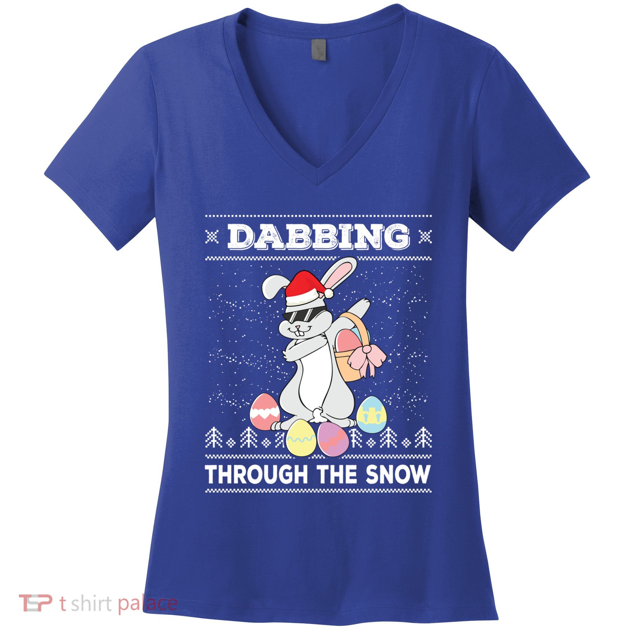 Dabbing Through The Snow Bunny Ugly Christmas Sweater Rabbit Gift Women's V-Neck T-Shirt