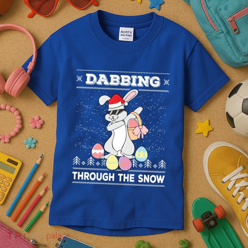 Dabbing Through The Snow Bunny Ugly Christmas Sweater Rabbit Gift Kids T-Shirt