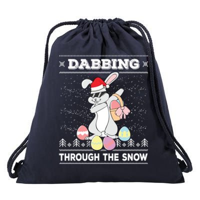 Dabbing Through The Snow Bunny Ugly Christmas Sweater Rabbit Gift Drawstring Bag