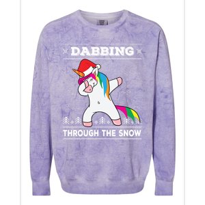 Dabbing Through The Snow Dab Unicorn Ugly Christmas Sweater Gift Colorblast Crewneck Sweatshirt