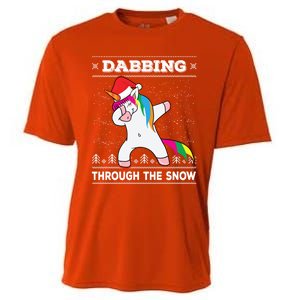 Dabbing Through The Snow Dab Unicorn Ugly Christmas Sweater Gift Cooling Performance Crew T-Shirt