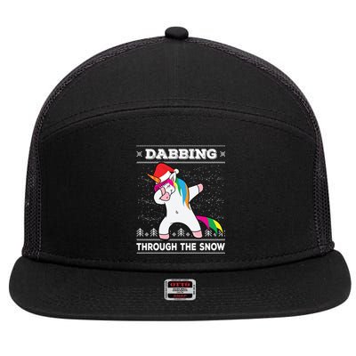 Dabbing Through The Snow Dab Unicorn Ugly Christmas Sweater Gift 7 Panel Mesh Trucker Snapback Hat