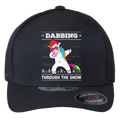 Dabbing Through The Snow Dab Unicorn Ugly Christmas Sweater Gift Flexfit Unipanel Trucker Cap