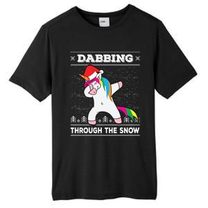 Dabbing Through The Snow Dab Unicorn Ugly Christmas Sweater Gift Tall Fusion ChromaSoft Performance T-Shirt